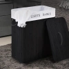 Czarny kosz na pranie | Bambusowy pojemnik na zabawki | Drewniany kosz na ubrania | Dwukomorowy kosz na bieliznę do łazienki | ZYL-100L-BLACK