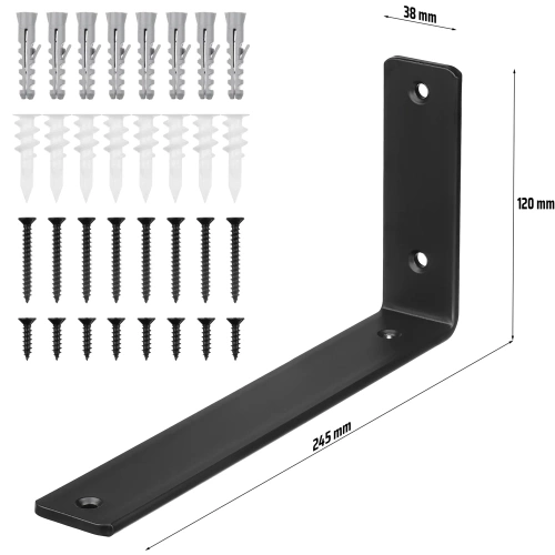 Zestaw 4 wsporników półkowych | Kątownik pod półkę 24 cm | JZ-L235-BLACK