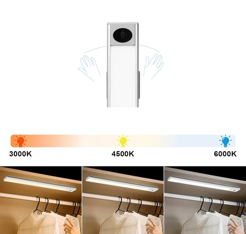 Lampka meblowa z czujnikiem ruchu | Bezprzewodowa lampka nocna z sensorem | Lampka LED podszafkowa 50 cm | HSL-S50CM-SILVER