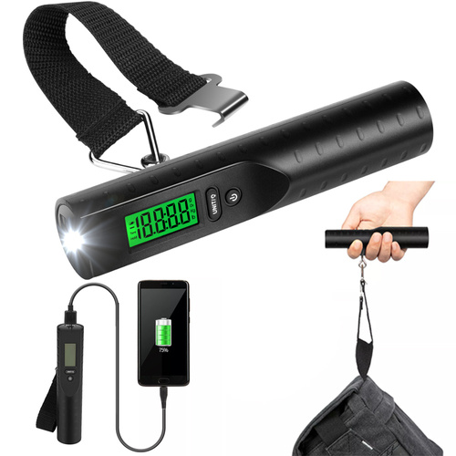 Elektroniczna waga bagażowa | powerbank 3000mAh, latarka, termometr | do 50kg ±10g | OSC-38