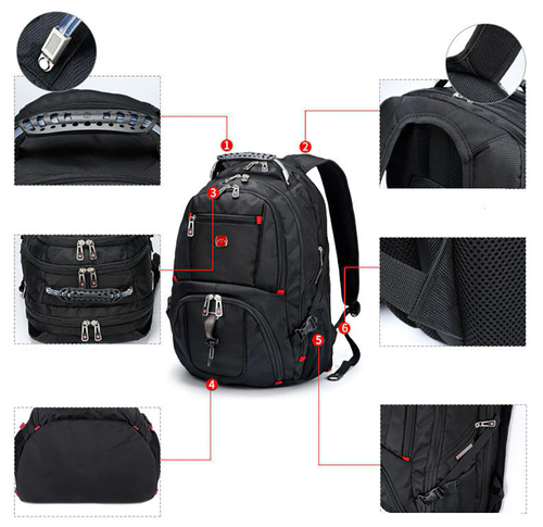 Wielofunkcyjny, duży plecak z komorą na laptopa | 40l, gniazdo USB i mini jack 3,5", nylon balistyczny 1680D | czarny | BR10