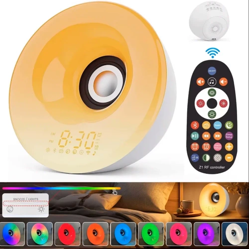 Budzik z lampką LED | Lampka nocna z symulacją wschodu słońca | Radio FM + Bluetooth | MCAC-01
