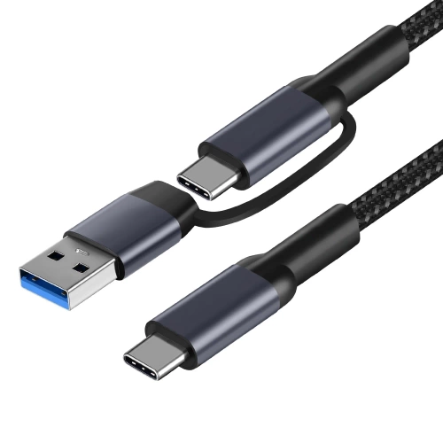 Kabel 2w1 USB-C + USB-A do USB-C 100W PD 1 m  | Kabel w nylonowym oplocie  z szybkim ładowaniem |C13-1M-100W