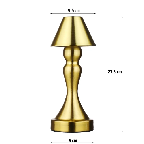 Lampa stołowa z wbudowanym akumulatorem | Lampa nocna z trzema barwami świecenia | Nastrojowa lampka do hotelu, restauracji | HJA12-A-GOLD