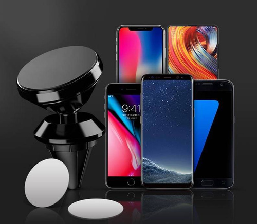 Aluminiowy uchwyt magnetyczny do telefonu | 2 blaszki w zestawie | M048-Black