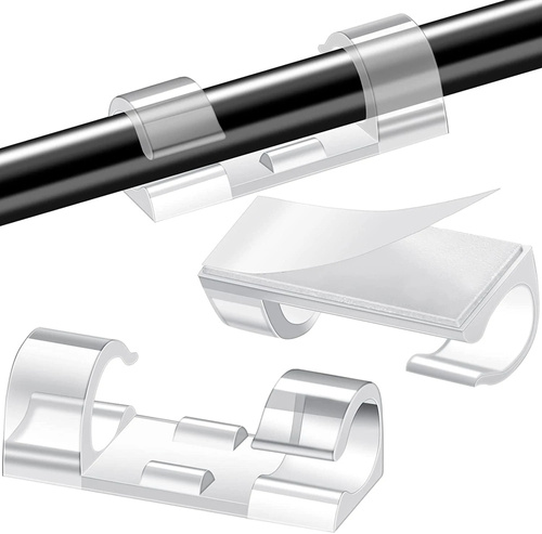 Zestaw 10 szt. organizerów na kable i przewody | Klipsy z taśmą klejącą nano | Przezroczyste | KZ-D58