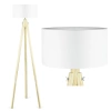 Biała lampa podłogowa | Boho oświetlenie do salonu, sypialni | Biała lampa stojąca z drewnianym stelażem | DYT-L150
