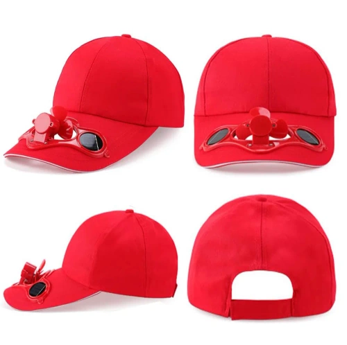 Czapka solarna z wiatrakiem | Czapka z daszkiem z wbudowanym wiatraczkiem | Czapka chłodząca | SFH-8934-RED