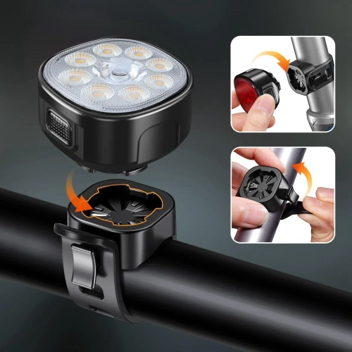 Zestaw lampek rowerowych LED USB-C IP65 | Oświetlenie rowerowe przód + tył | 15 trybów świecenia | 05BR0013