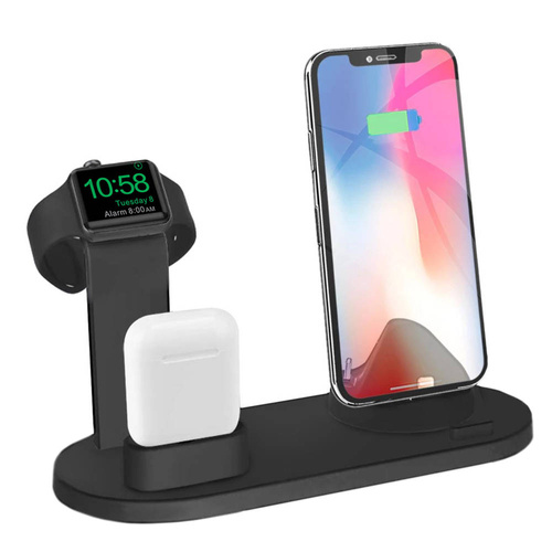 Stacja dokująca do Apple iPhone Airpods Watch | Ładowarka bezprzewodowa 15W | 3 wtyczki - USB-C / Lightning / Micro USB | WD-03