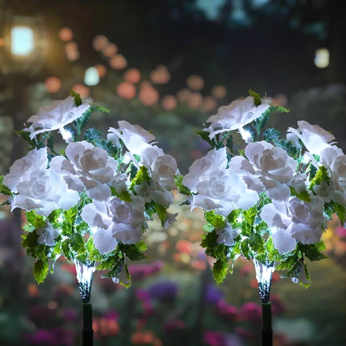 Kwiatek solarny | Ogrodowa lampa solarna LED Begonia | 60 cm, 600 mAh | FLD-27-WHITE