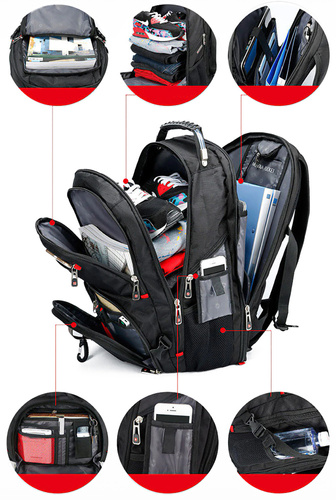 Wielofunkcyjny, duży plecak z komorą na laptopa | 40l, gniazdo USB i mini jack 3,5", nylon balistyczny 1680D | czarny | BR10