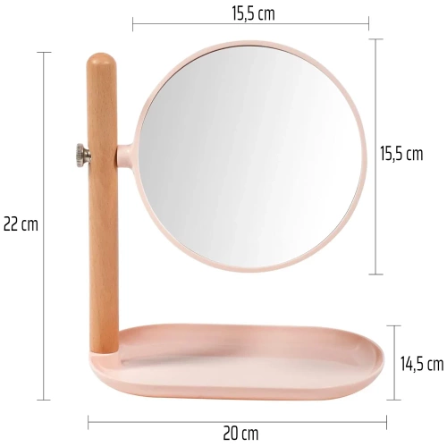 Różowe lusterko kosmetyczne | Powiększające luterko do makijażu | Lusterko obrotowe | STM-036-PINK