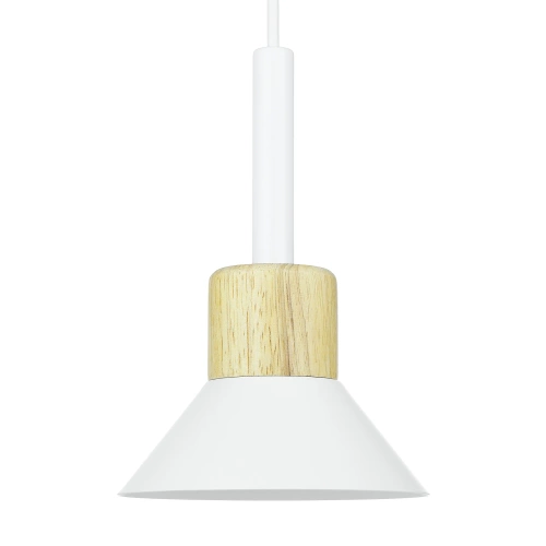 Lampa wisząca z białym kloszem i drewnem | Minimalistyczna  lampa w stylu skandynawskim  z oprawą E27 | YG-XD002B-W