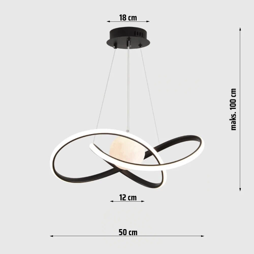 Lampa wisząca LED 60W | Stylowa lampa z księżycem 3D | RLT-50CM-60W-B