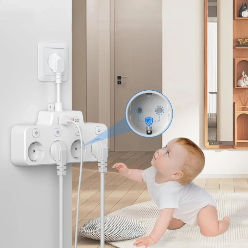 Listwa zasilająca z 4 gniazdami Schuko 45° z USB-A, USB-C PD 20 W i Lightning |  BGS-A+C+L-W