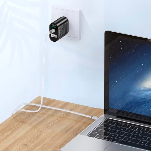 GAN | Szybka ładowarka sieciowa 65W z portami USB i PD 3.0 (USB-C)