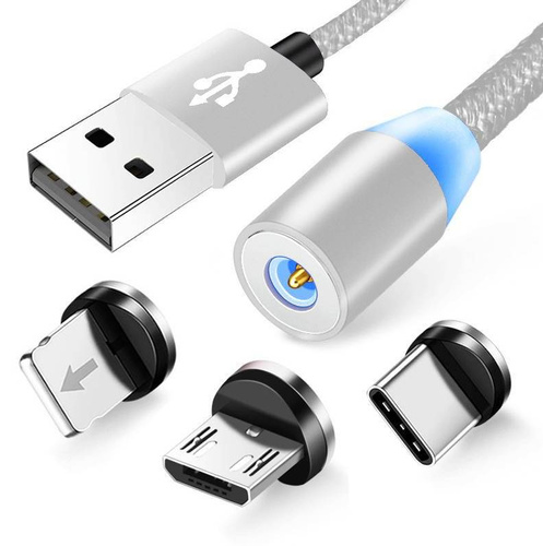 3w1 1M | Magnetyczny kabel USB do ładowania telefonu | Quick Charge 3.0 2.4A | AM23