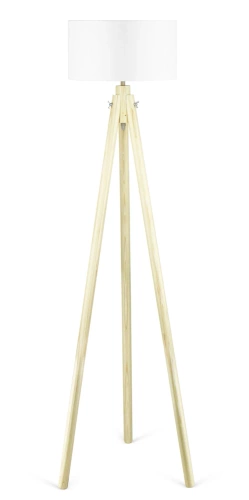 Biała lampa podłogowa | Boho oświetlenie do salonu, sypialni | Biała lampa stojąca z drewnianym stelażem | DYT-L150
