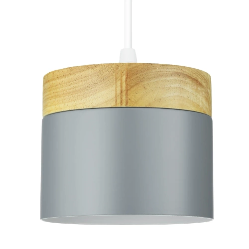 Lampa wisząca szara z drewnianym elementem | Minimalistyczna lampa w stylu skandynawskim z oprawą sufitowa E27 do salonu, sypialni | YG-XD003-GY