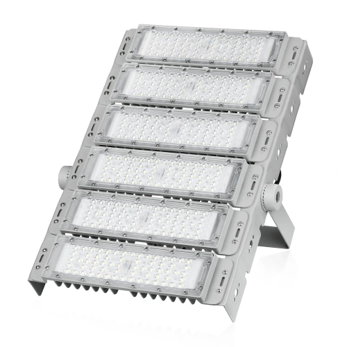 Profesjonalny halogen 300W LED | Mocne oświetlenie do hal sportowych, fabryk, domu | Aluminiowa lampa | Naświetlacz z regulowanym uchwytem | TMN-300W-SILVER