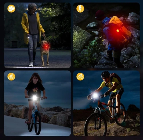 Zestaw lampek rowerowych USB LED przód + tył |  Wodoodporne oświetlenie rowerowe | BK-L325