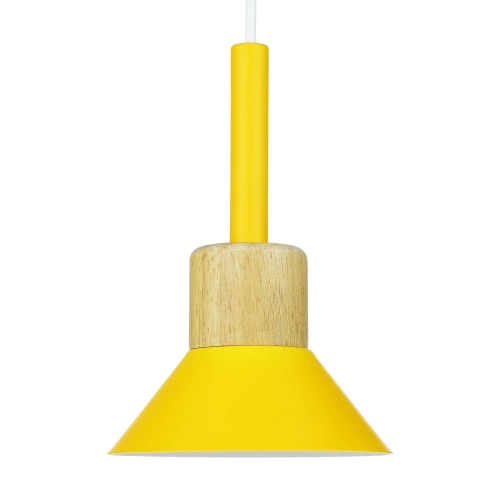 Lampa wisząca z żółtym kloszem i drewnem | Minimalistyczna  lampa w stylu skandynawskim  z oprawą E27  |YG-XD002B-Y