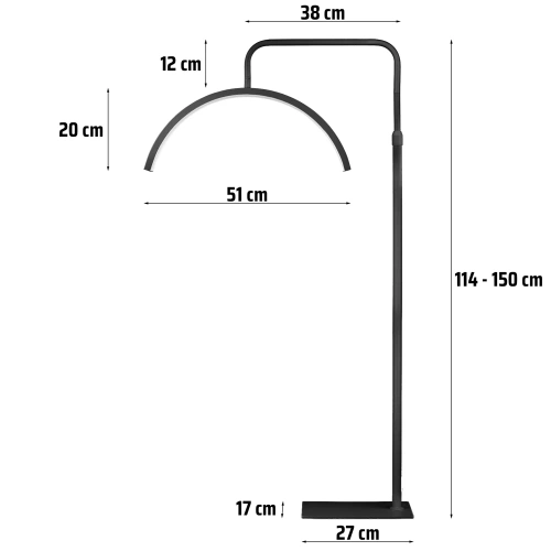 Lampa do studia tatuażu | Bezcieniowa lampa kosmetyczna LED | Lampa podłogowa do salonów kosmetycznych, stylizacji rzęs i paznokci | EPT-135-BLACK