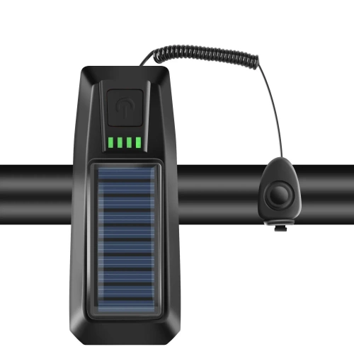  Solarna lampka rowerowa z mocnym LED 350 lm, klaksonem 120 dB i ładowaniem USB/solarnym | Oświetlenie rowerowe z klaksonem  | QX-LY-17