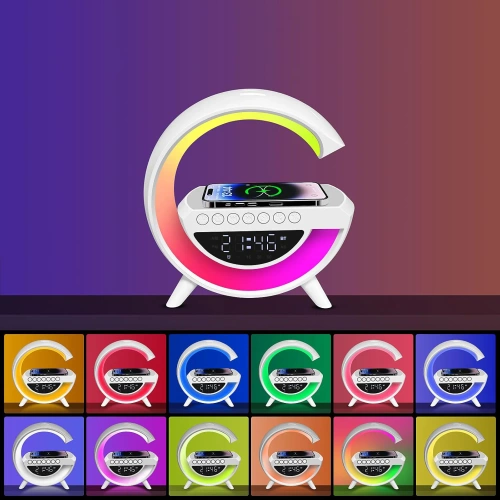 Budzik LED z ładowarką bezprzewodową, głośnikiem Bluetooth i lampką nocną RGB – zegar multifunkcyjny BT3401