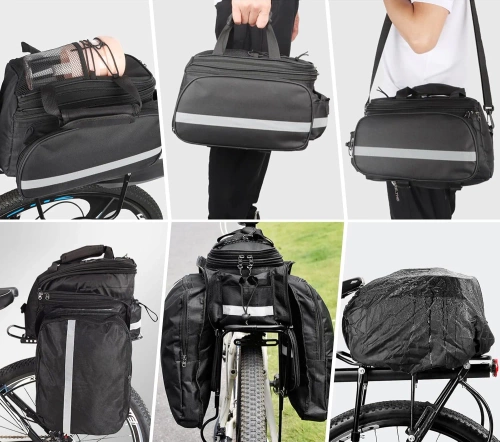 Wodoodporna sakwa rowerowa na bagażnik 27L |  Torba rowerowa z pokrowcem przeciwdeszczowym  i odblaskami | Wytrzymała torba rowerowa 3w1 | ZTB-670