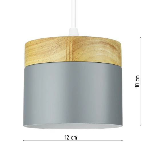 Lampa wisząca szara z drewnianym elementem | Minimalistyczna lampa w stylu skandynawskim z oprawą sufitowa E27 do salonu, sypialni | YG-XD003-GY
