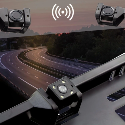 Ramka tablicy rejestracyjnej z kamerą cofania i czujnikami parkowania – 3w1 | Ramka z kamerą cofania i czujnikami – szeroki kąt, LED, wodoodporna IP67