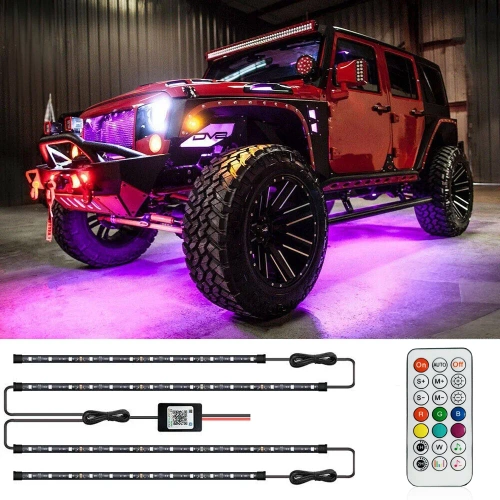 Podświetlenie podwozia LED | Elastyczne taśmy RGB | Łączność Bluetooth z aplikacja na telefonie | Długość pasków: 90cm x 2 i 120cm x 2