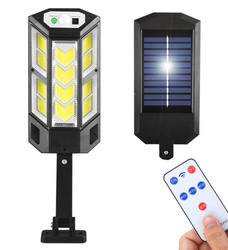 Ogrodowa lampa solarna LED z czujnikiem ruchu i zmierzchu w rozmiarze M | IP65 | 124 diody LED COB | Pilot IR | LD-05-M