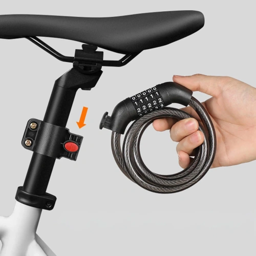 Blokada rowerowa na kod | Linka zabezpieczająca 100 cm | Zapięcie rowerowe 5-cyfrowe | Antykradzieżowa linka stalowa | BLC-566