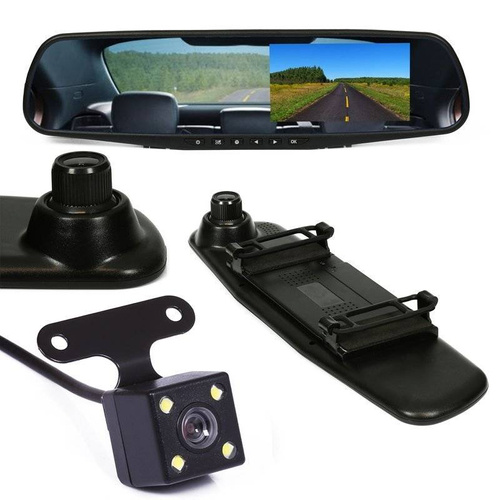 Zestaw - kamera cofania z rejestratorem jazdy  w lusterku wstecznym 4,3" TFT LCD do kamery cofania 12V PZ702-1-DVR