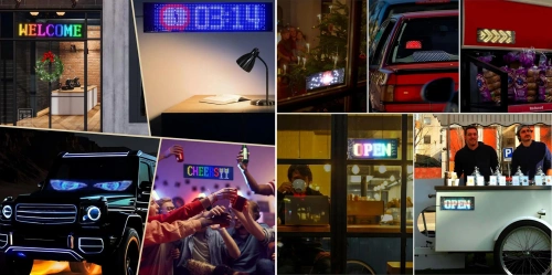 Programowalna tablica LED „Devil Eyes” 92 x 374 mm| Panel LED RGB do auta i ciężarówki | Personalizowane napisy i animacje | HRP-1664