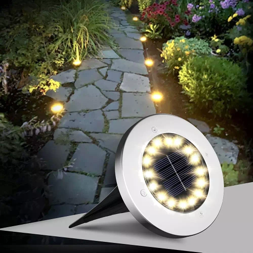 Solarna lampka najazdowa, ogrodowa, gruntowa, wbijana | 16 LED | Stal nierdzewna | ⌀ 11,5cm | YNG-16LED-WC