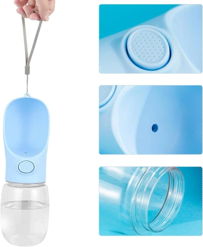 Przenośne poidełko dla zwierząt | Butelka na wodę dla psa lub kota | Bidon z dołączoną miską | PAC-500ML-BLUE