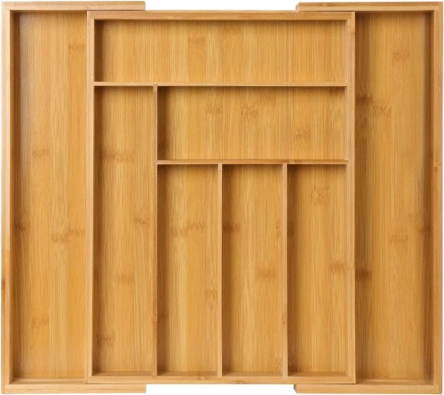 Organizer na sztućce | Bambusowy, regulowany wkład XL do szuflady z 8 przegródkami | KBT-G844