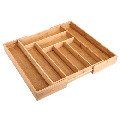 Organizer na sztućce | Bambusowy, regulowany wkład XL do szuflady z 8 przegródkami | KBT-G844