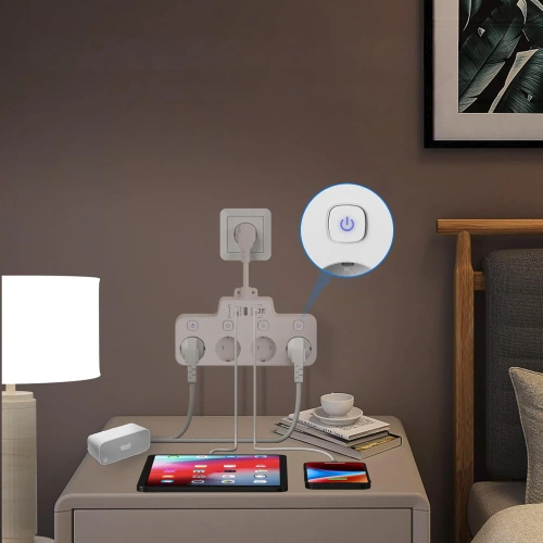 Listwa zasilająca z 4 gniazdami Schuko 45° z USB-A, USB-C PD 20 W i Lightning |  BGS-A+C+L-W