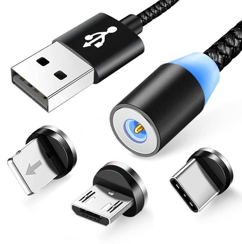 3w1 1M | Magnetyczny kabel USB do ładowania telefonu | Quick Charge 3.0 2.4A | AM23