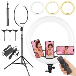 Zestaw lampy pierścieniowej 45 cm ze statywem 210 cm | Profesjonalna lampa do streamingu lub makijażu |