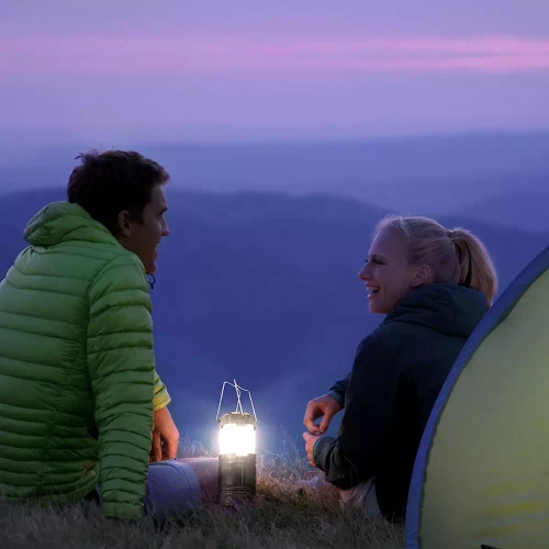 Solarna lampka kempingowa LED, turystyczna latarka z funkcją powerbank | Czarna | HWL-001-EU