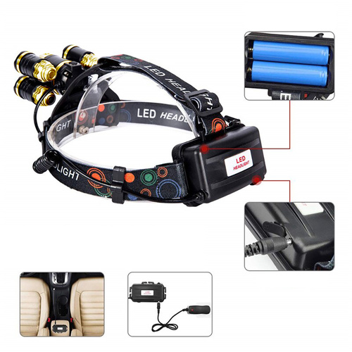 Latarka czołowa LED XML-T6 CREE + 4x CREE R5 | 2x 18650 3.7V, 2000lm, 4 tryby świecenia | TM-A500