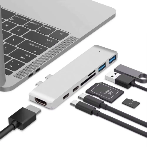 Rozdzielacz USB-C na 2x USB-A + 2x USB-C + kart SD + TF + HDMI | adapter, rozgałęźnik typ C 7w1 | HUB
