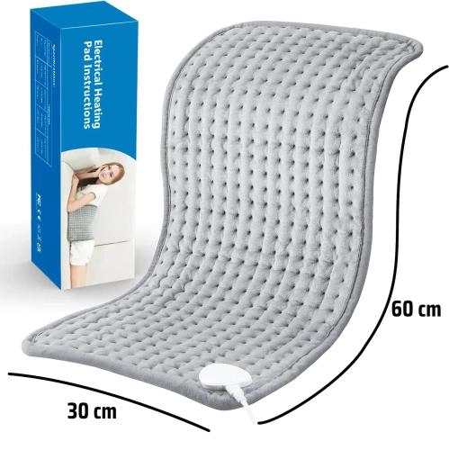Mata grzewcza, elektryczny termofor na plecy, mięśnie, stawy 30 x 60 cm | HPD-3060-Grey
