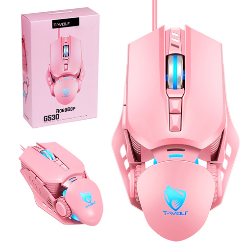 Różowa gamingowa myszka komputerowa, przewodowa, optyczna, USB | podświetlenie LED RGB | 1200-6400 DPI, 7 przycisków | G530